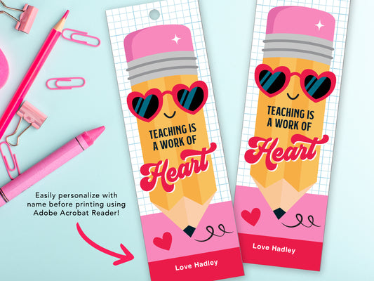 Printable Valentine Pencil Bookmark Teacher Gift Tags