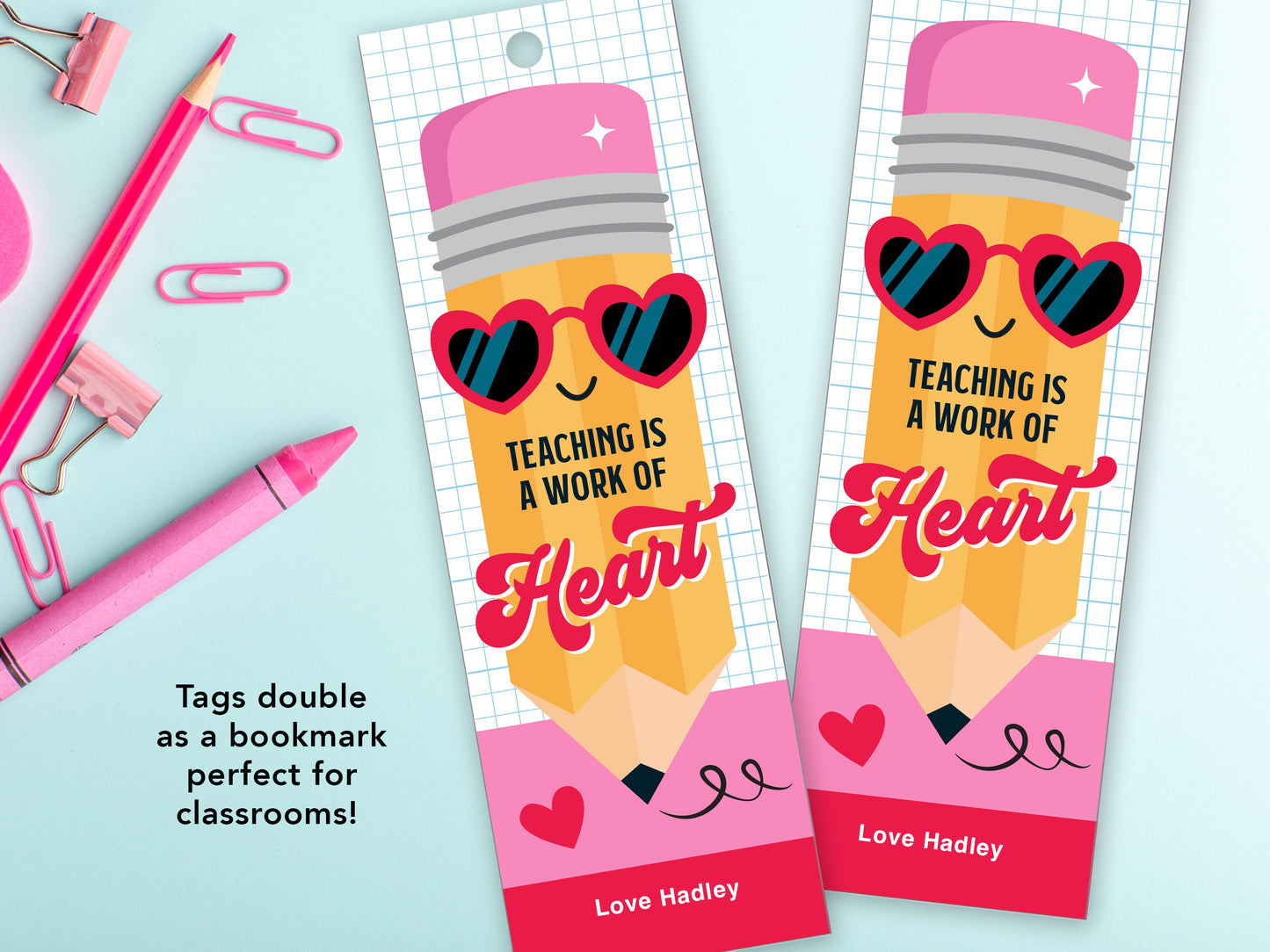 Printable Valentine Pencil Bookmark Teacher Gift Tags