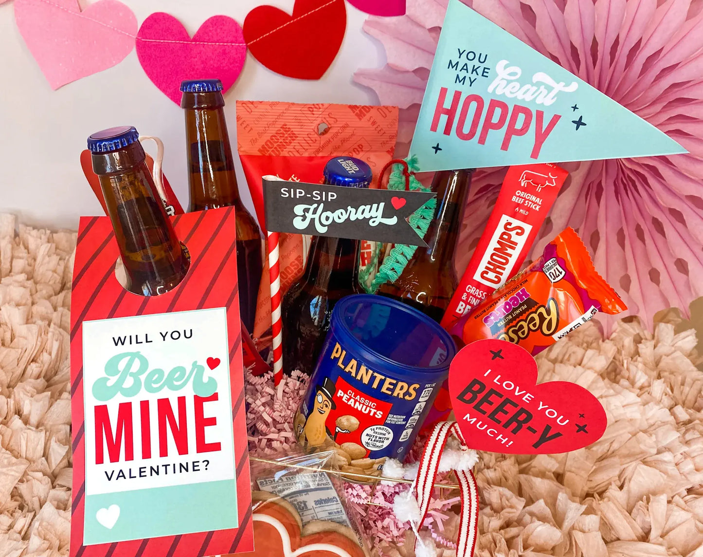 Valentine Beer Gift Basket Card & Flags