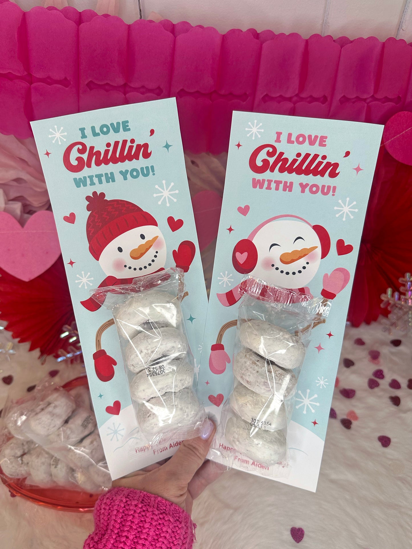 Snowman Powdered Donut Valentine Treat Cards