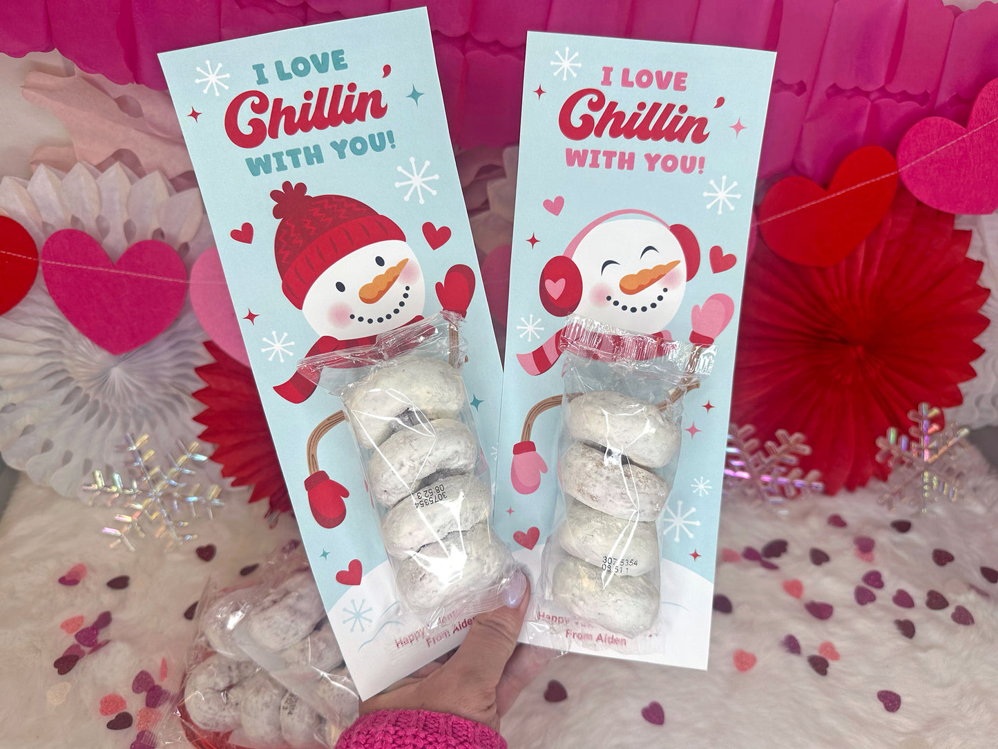 Snowman Powdered Donut Valentine Treat Cards
