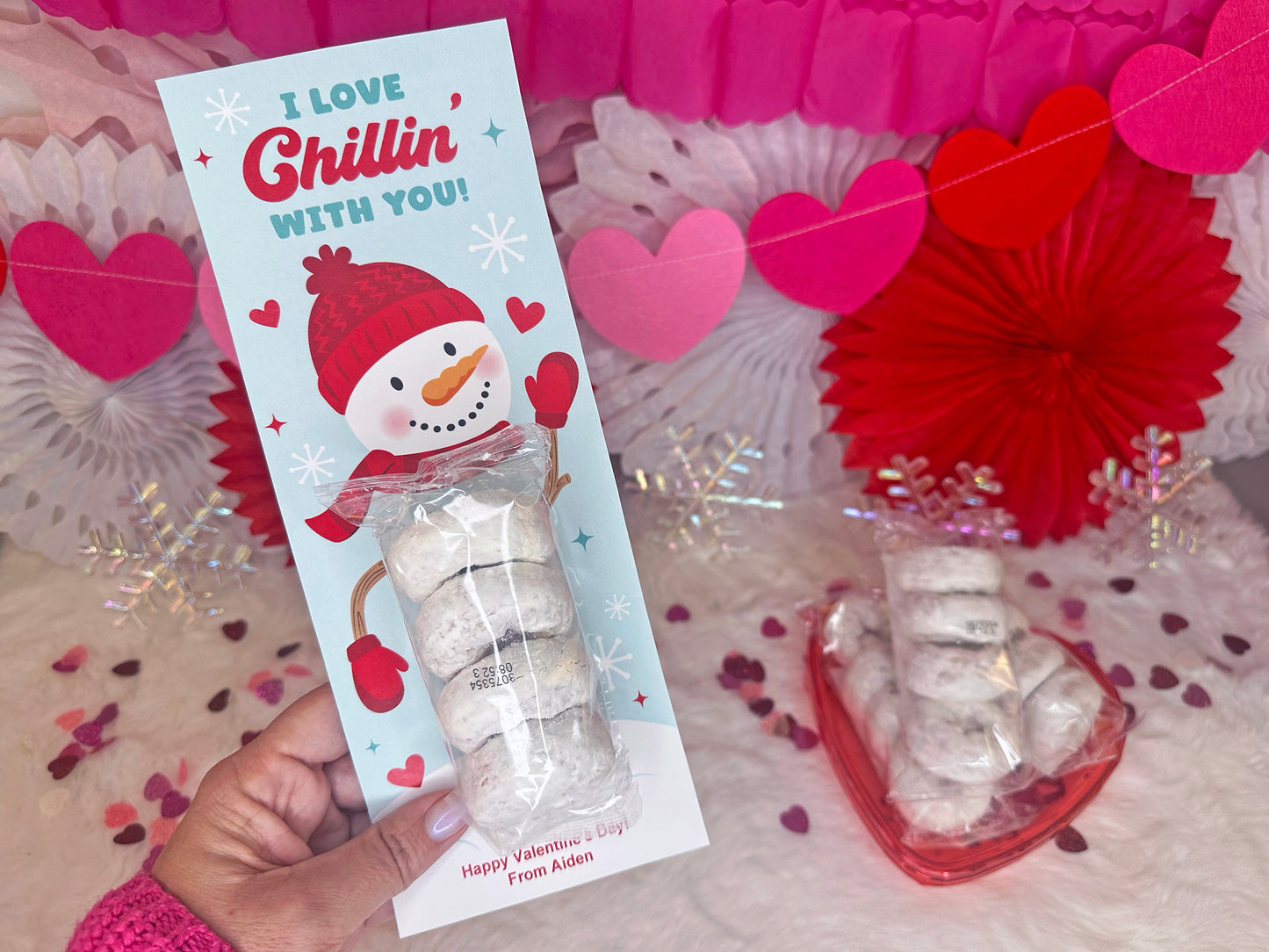 Snowman Powdered Donut Valentine Treat Cards