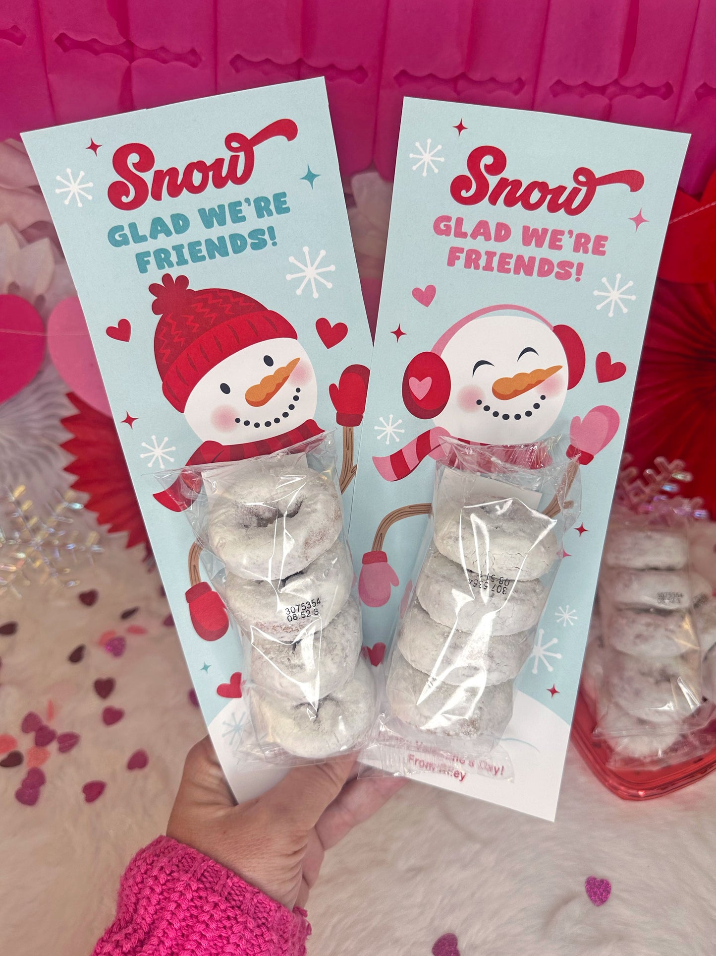 Snowman Powdered Donut Valentine Treat Cards