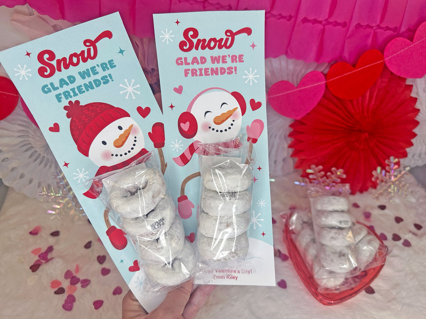 Snowman Powdered Donut Valentine Treat Cards