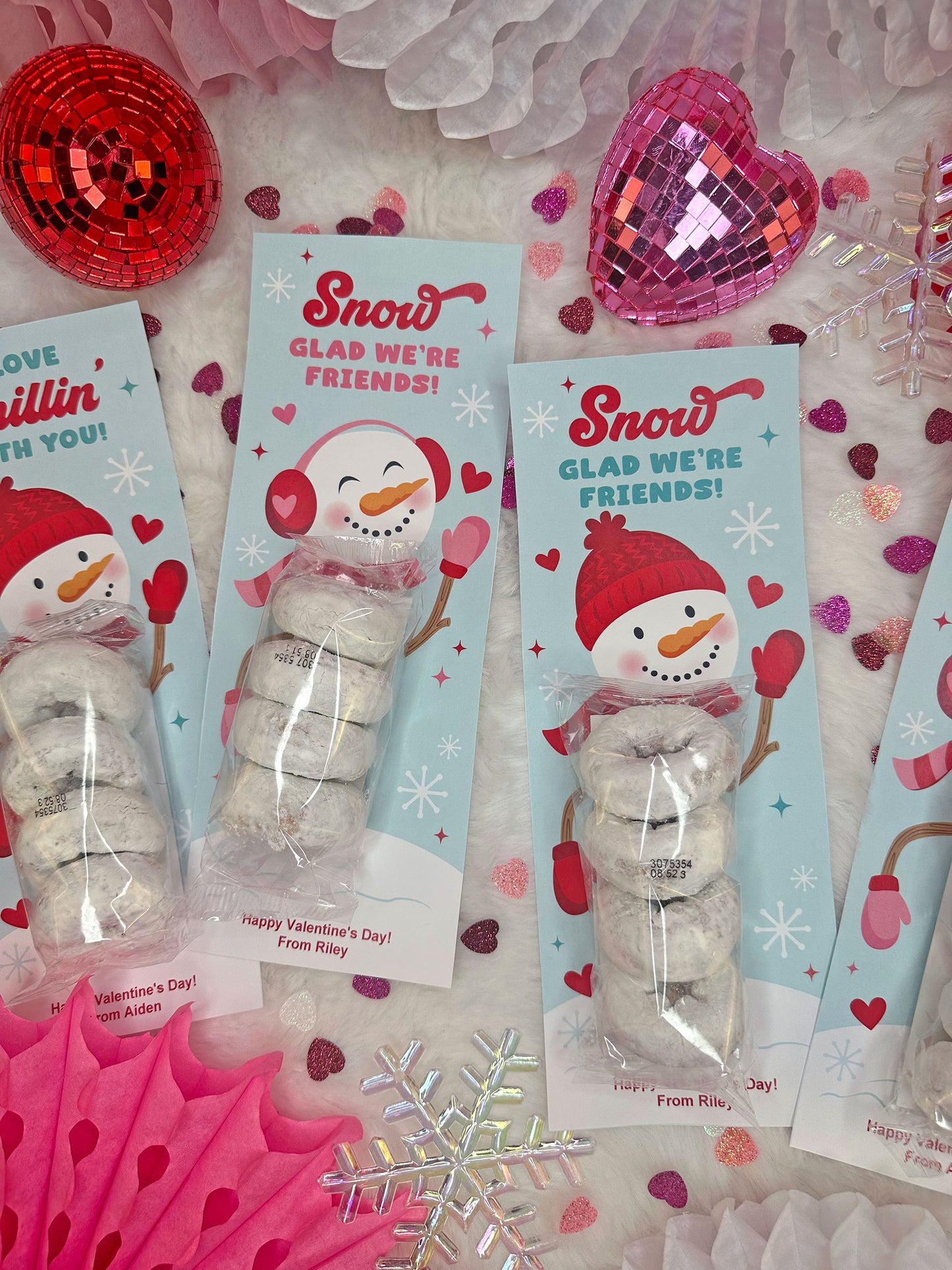 Snowman Powdered Donut Valentine Treat Cards