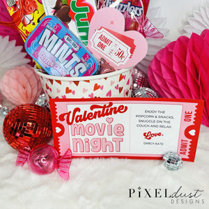 Valentine Movie Night Gift Basket Card & Flags
