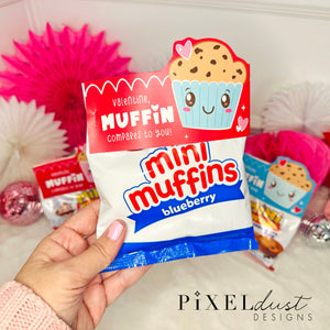 Mini Muffin Bag Topper Valentines, Printable Classroom Valentine Cards