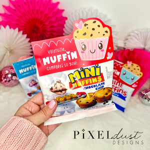 Mini Muffin Bag Topper Valentines, Printable Classroom Valentine Cards