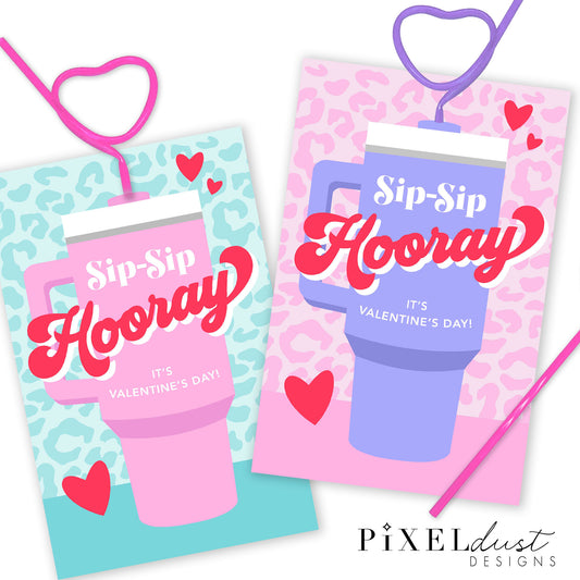 Silly Straw, Trendy Cup, Water Bottle Printable Valentine Cards