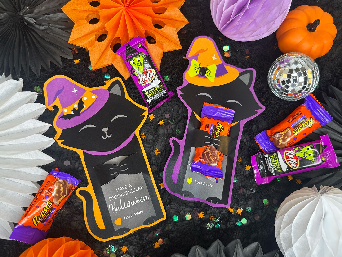 Black Cat Witch Halloween Treat Holder Printable Card
