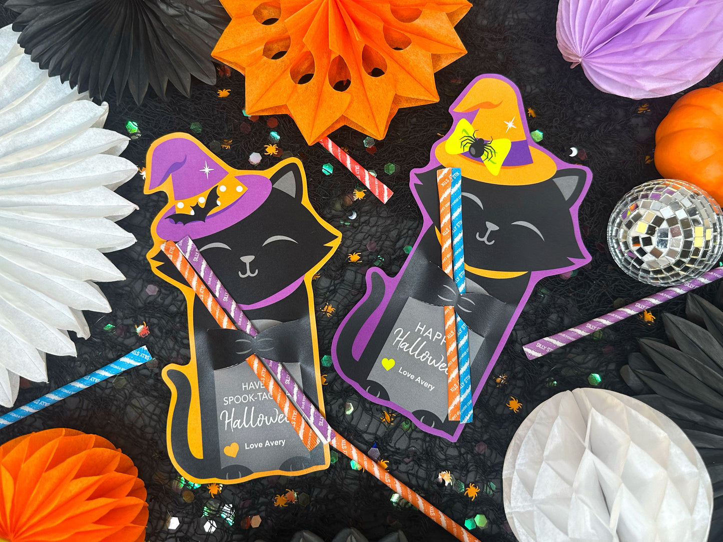 Black Cat Witch Halloween Treat Holder Printable Card