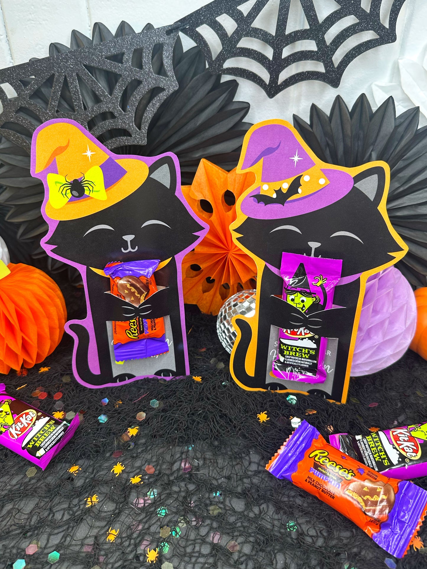 Black Cat Witch Halloween Treat Holder Printable Card