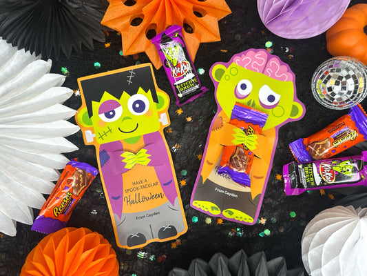 Frankenstein & Zombie Halloween Treat Holder Printable Cards