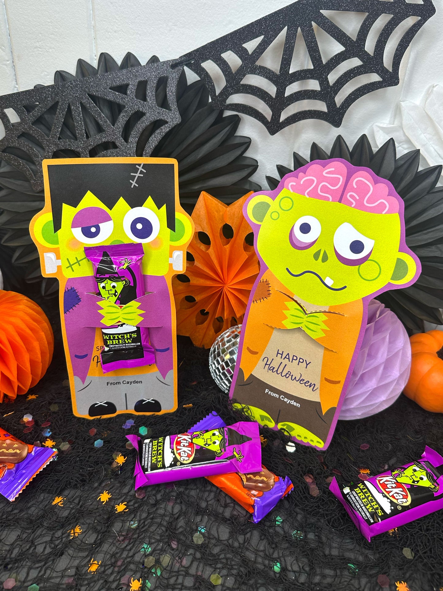 Frankenstein & Zombie Halloween Treat Holder Printable Cards