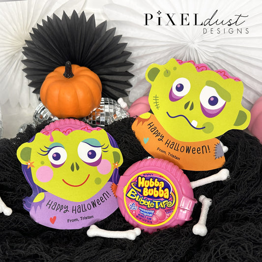 Bubble Tape bubblegum Zombie Brain Printable Halloween Cards