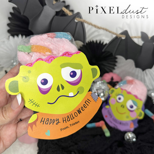 Cotton Candy Zombie Brain Printable Halloween Cards