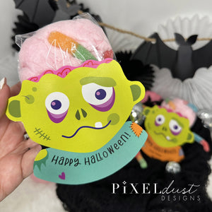 Cotton Candy Zombie Brain Printable Halloween Cards