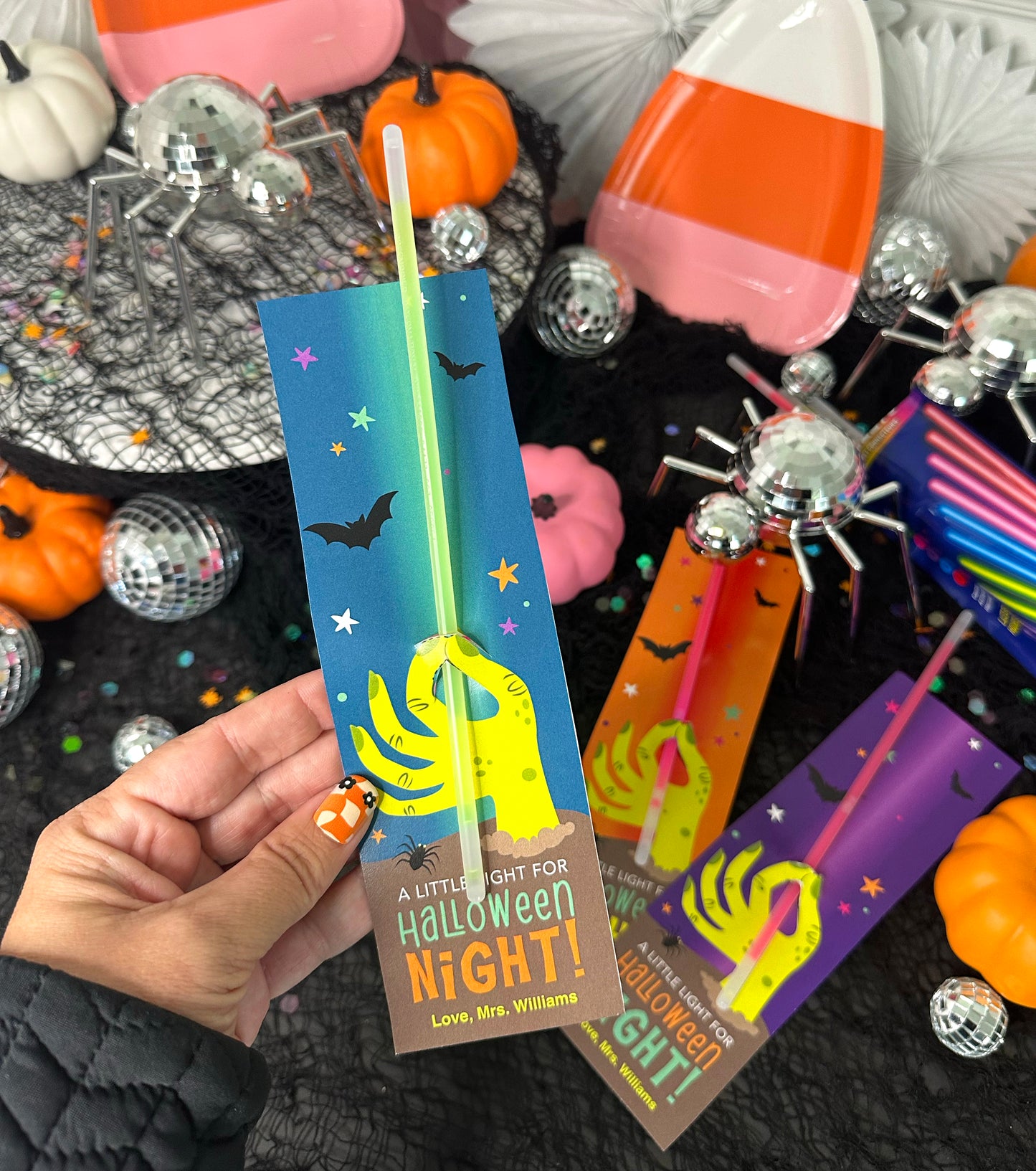 Halloween Zombie Hand Glow Stick Treat Cards for Kids