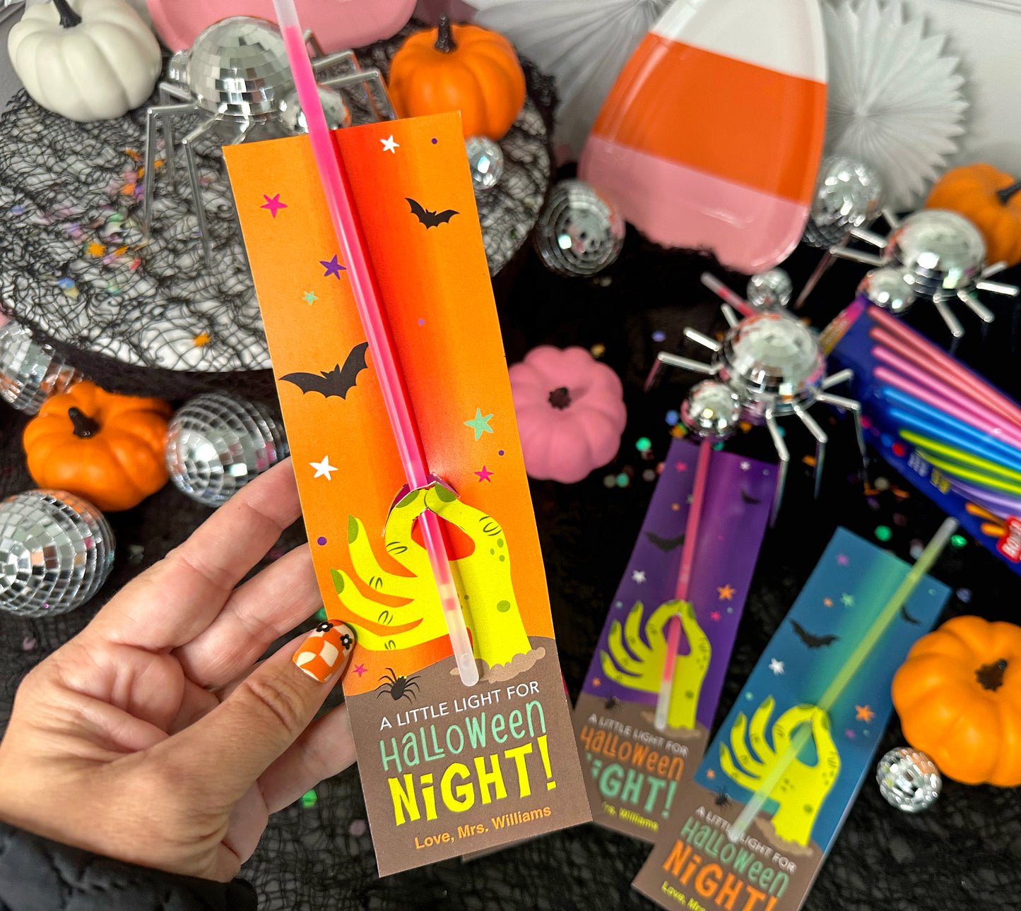 Halloween Zombie Hand Glow Stick Treat Cards for Kids