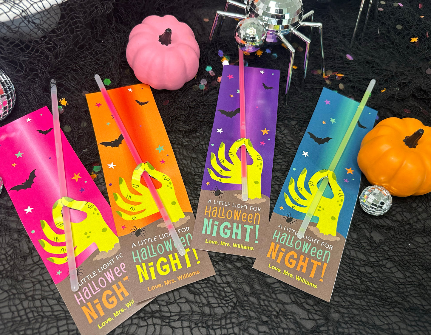 Halloween Zombie Hand Glow Stick Treat Cards for Kids