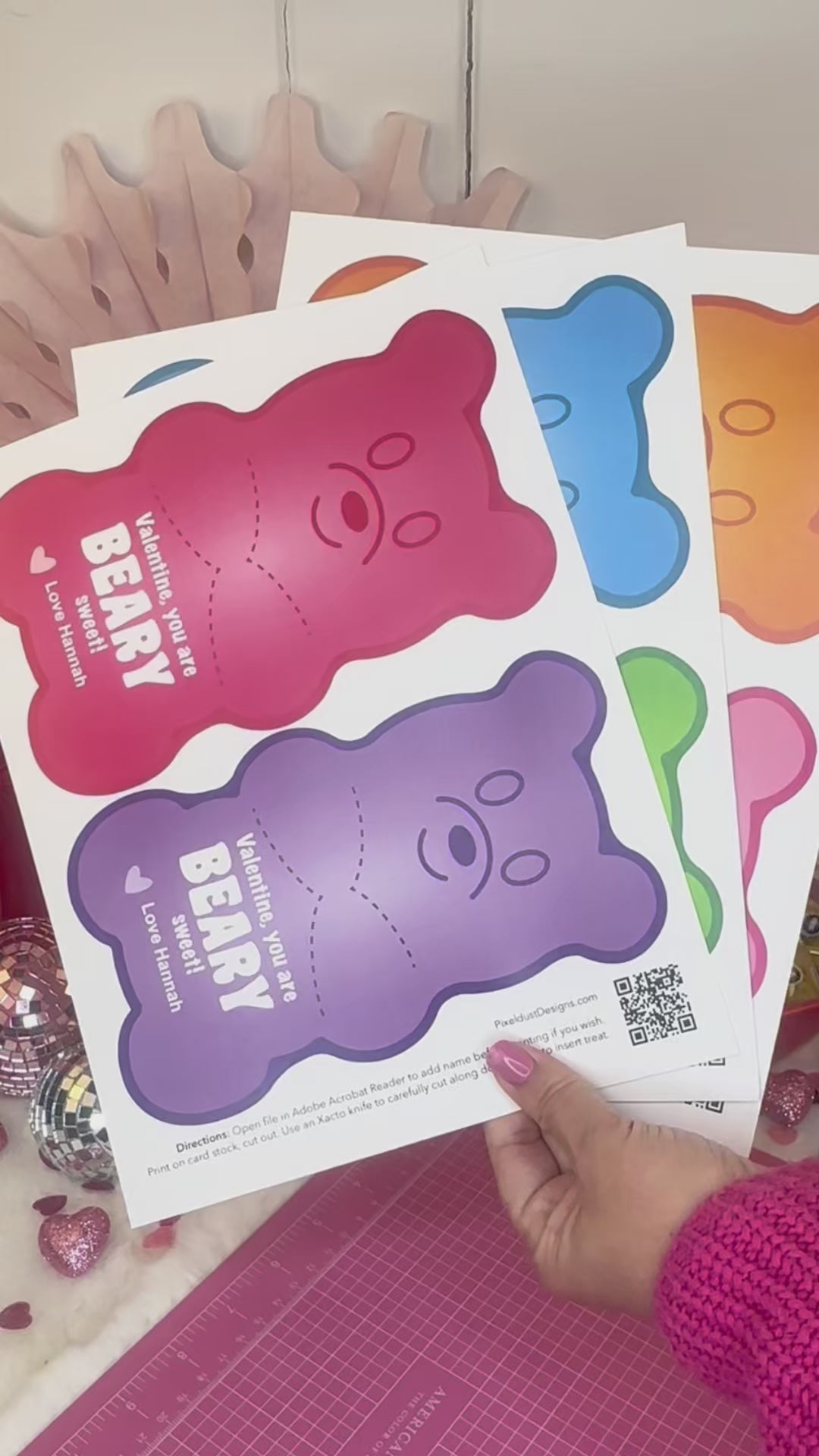 Gummy Bear Printable Treat Holder Valentine Cards, Classroom