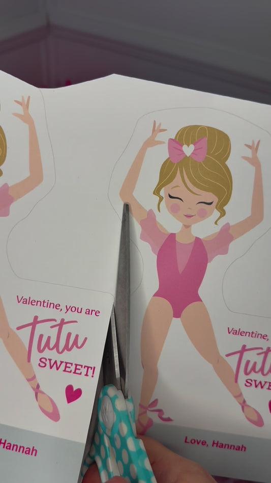 Ballerina Scrunchie Valentines, Printable File Valentine's Day Card