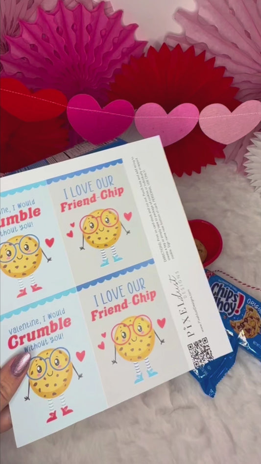 Chocolate Chip Cookie Printable Blue Valentines