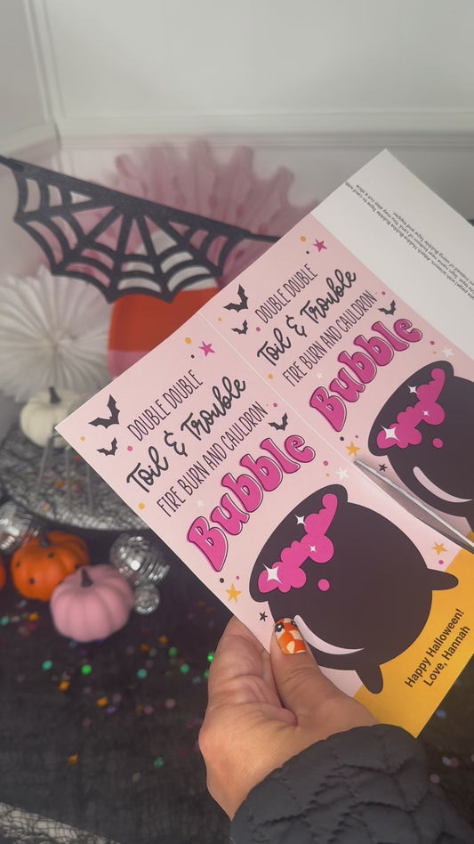 Bubble Tape, Double Double Toil & Trouble Witch Cauldron Printable Halloween Cards