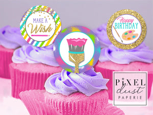 Art Painting Girl's Birthday Printable Cupcake Toppers / Picks