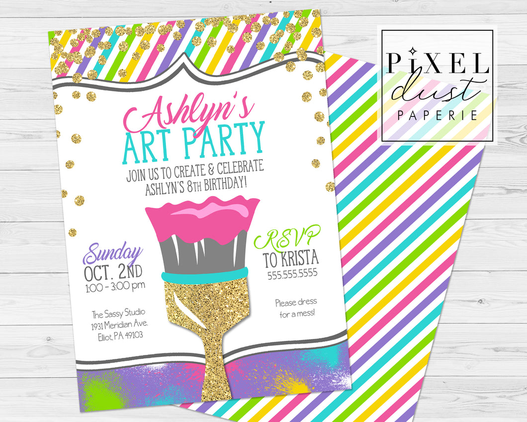 Art Painting Girl's Printable Birthday Party Invitation File