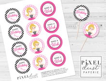 Load image into Gallery viewer, Classic Doll Birthday Printable Cupcake Toppers / Picks
