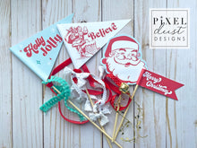 Load image into Gallery viewer, Believe, Retro Santa Christmas Pennant Flag Set
