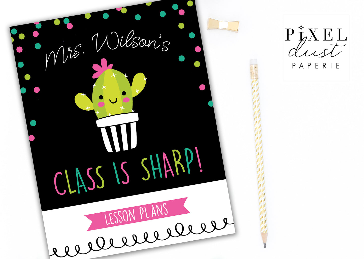 Cute Cactus Personalized Teacher Classroom Binder Cover Set