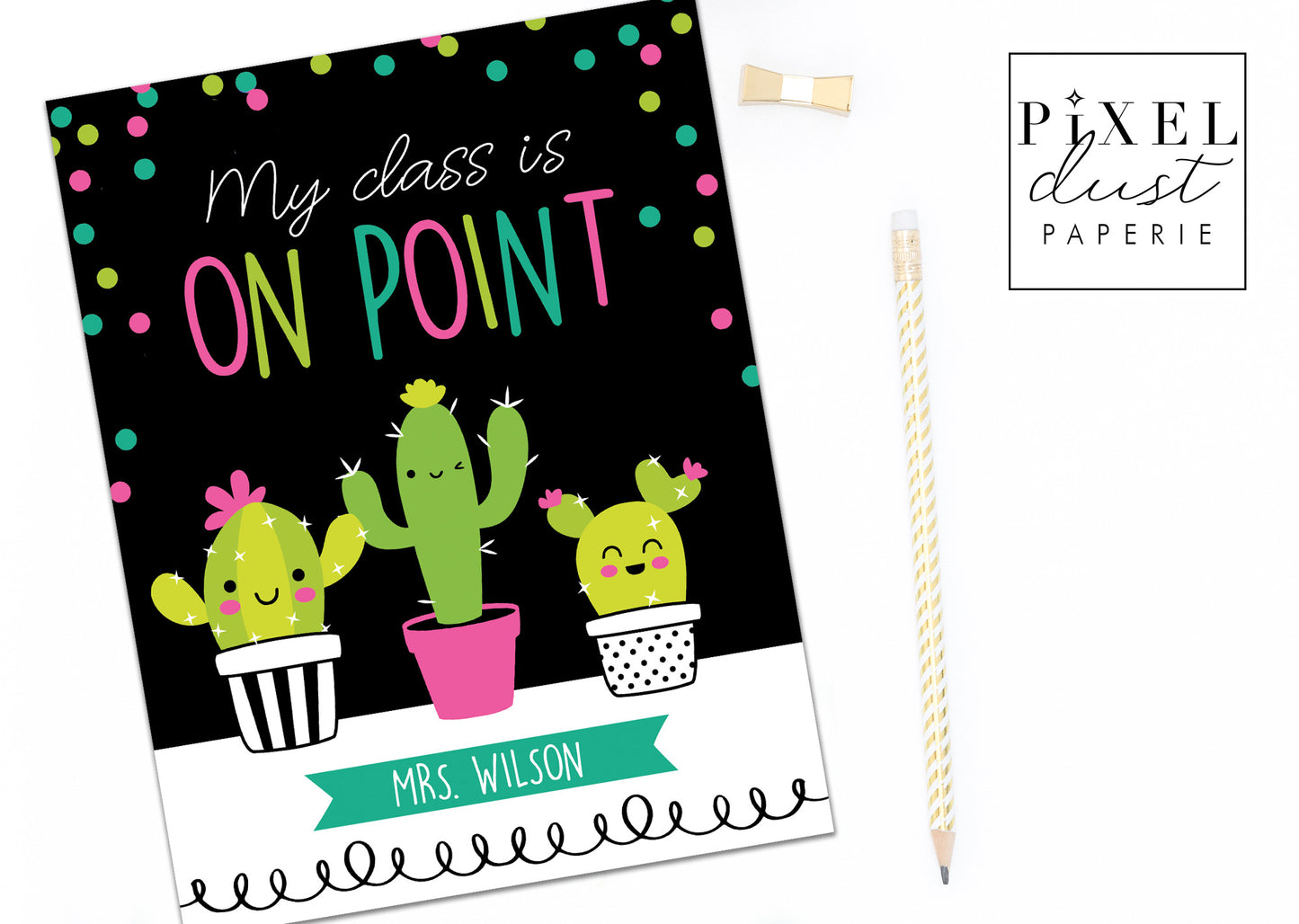 Cute Cactus Personalized Teacher Classroom Binder Cover Set