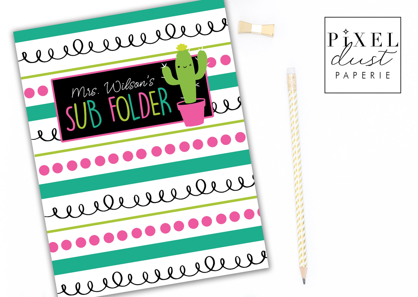 Cute Cactus Personalized Teacher Classroom Binder Cover Set