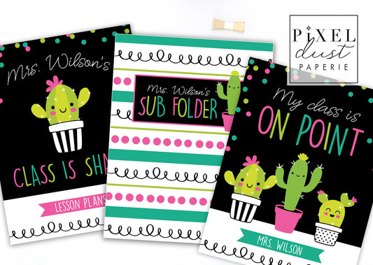 Cute Cactus Personalized Teacher Classroom Binder Cover Set