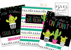Cute Cactus Personalized Teacher Classroom Binder Cover Set