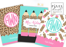 Load image into Gallery viewer, Personalized Monogram Leopard Print Pencil Binder Cover Set
