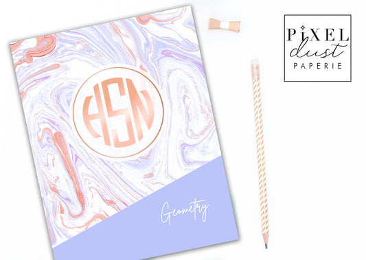 Rose Gold Monogram Marble Binder Cover Set