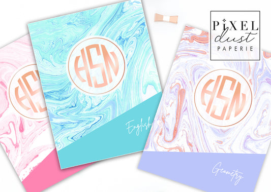 Rose Gold Monogram Marble Binder Cover Set