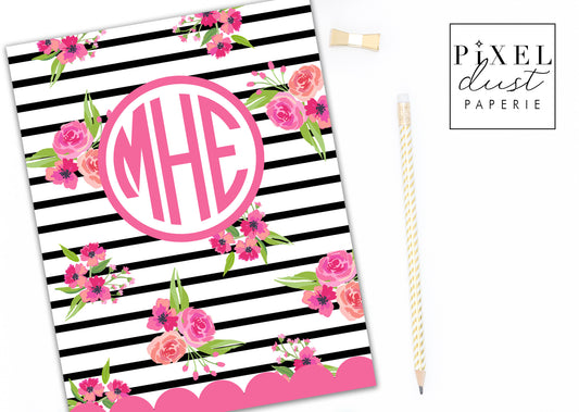 Hot Pink & Black Monogram Binder Cover Set