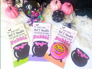 Bubble Tape, Double Double Toil & Trouble Witch Cauldron Printable Halloween Cards
