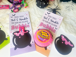 Bubble Tape, Double Double Toil & Trouble Witch Cauldron Printable Halloween Cards