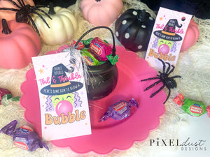 Bubblegum Witch Double Double Toil & Trouble Halloween Gift Tag