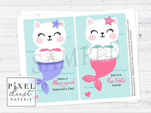 Mermaid Cat Printable Valentine Treat Holder Cards