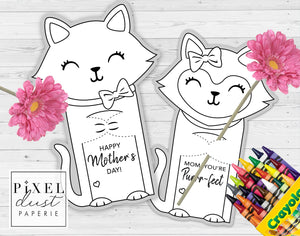Cat / Kitten Printable Mother's Day Treat Holder Card, Coloring Sheet Gift