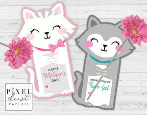 Cat / Kitten Printable Mother's Day Treat Holder Card, Coloring Sheet Gift
