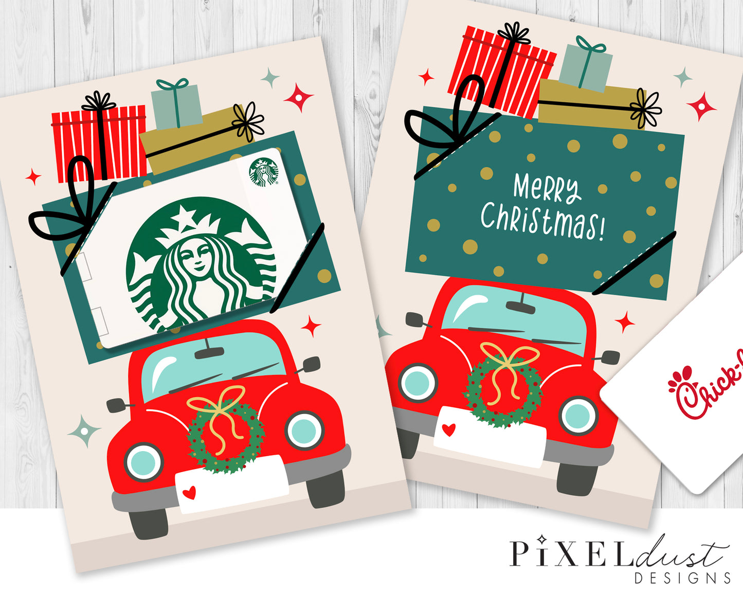 Retro Car Printable Christmas Gift Card Holder