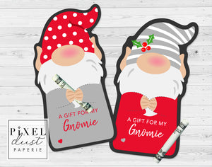 Holiday Garden Gnome Christmas Treat Holder Printable Cards