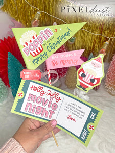 Christmas Movie Night Gift Basket Card & Pennant Flags
